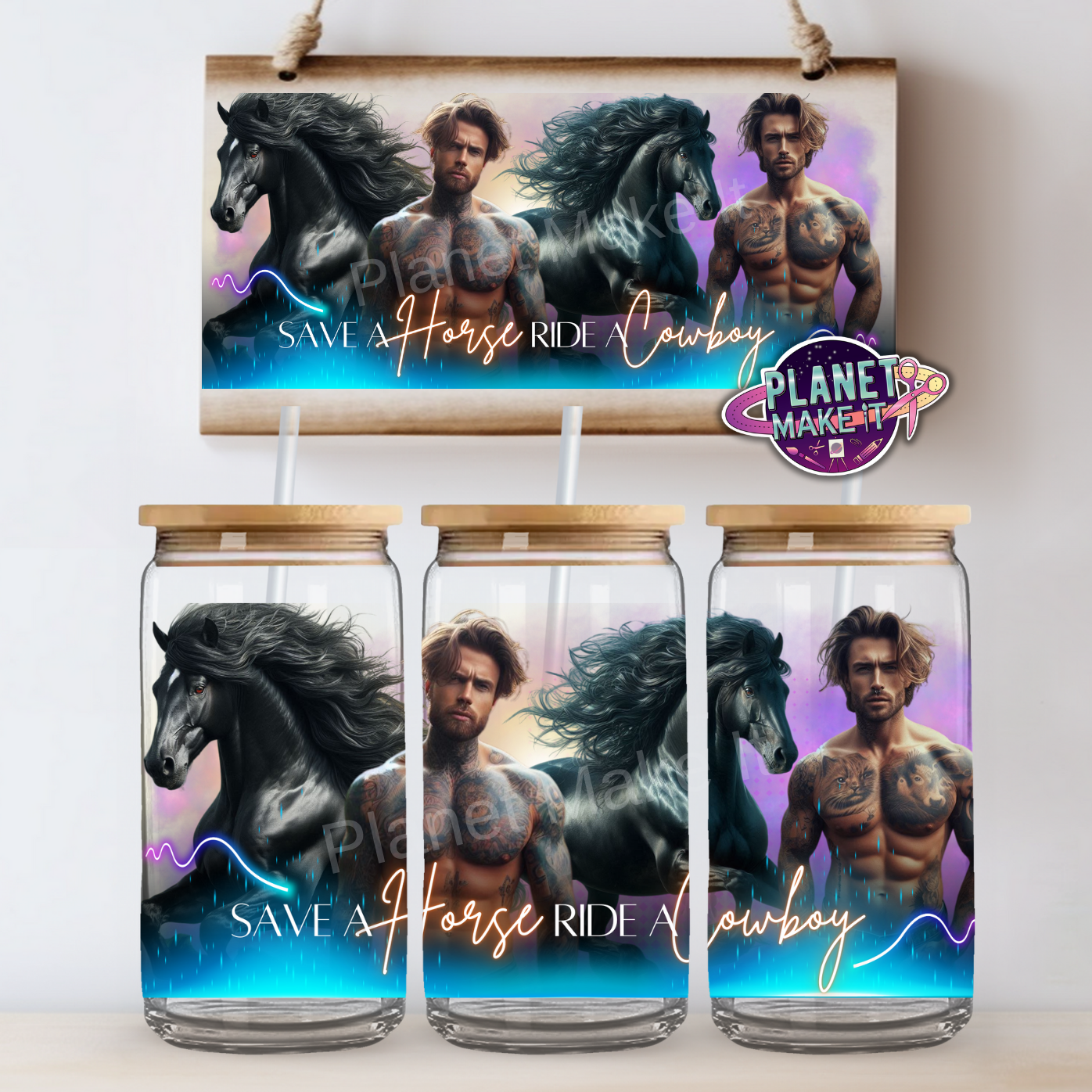 Save A Horse Ride A Cowboy - 16oz Glass Tumbler