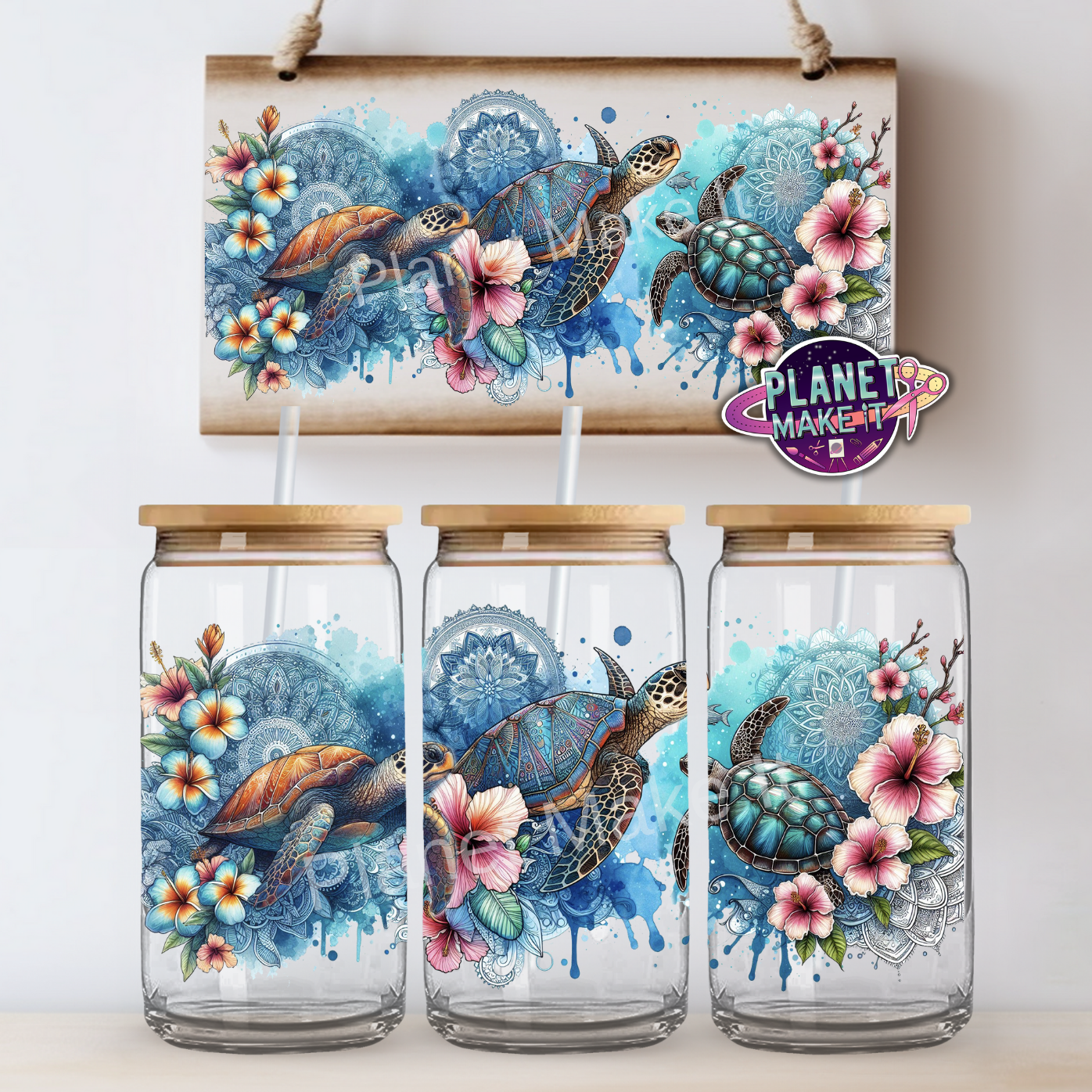 Turtle Mandala - 16oz Glass Tumbler