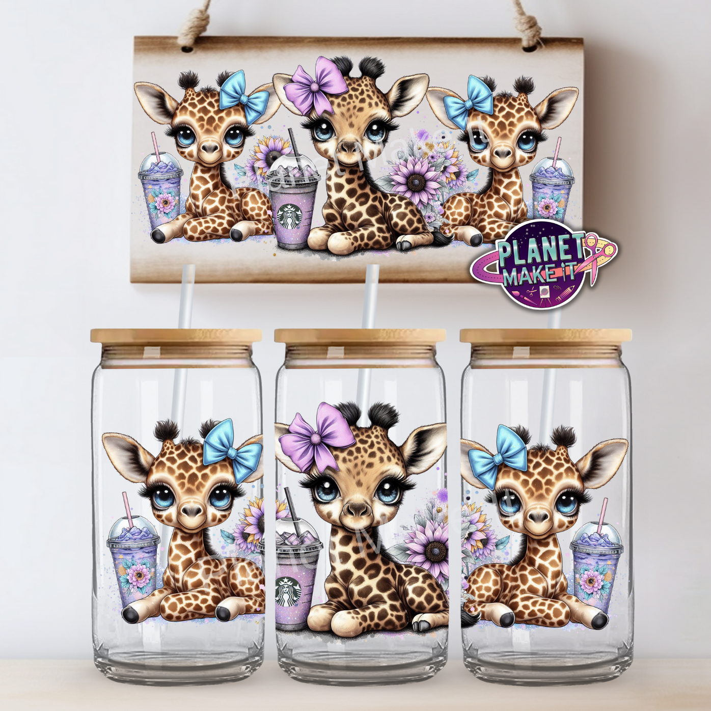 Iced Coffee Giraffes - 16oz Glass Tumbler