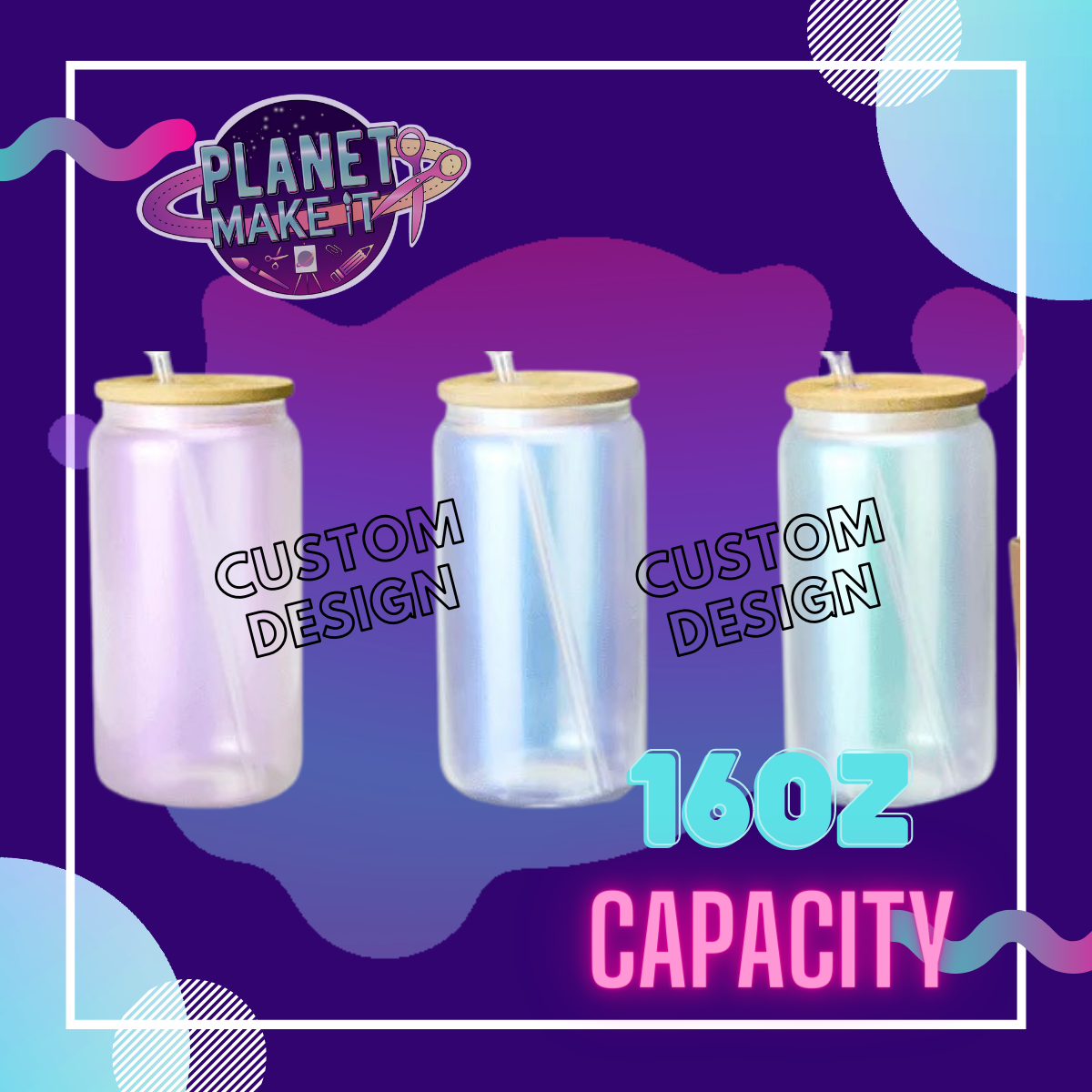 16oz Glass Can Pearl Tumbler - Custom Design