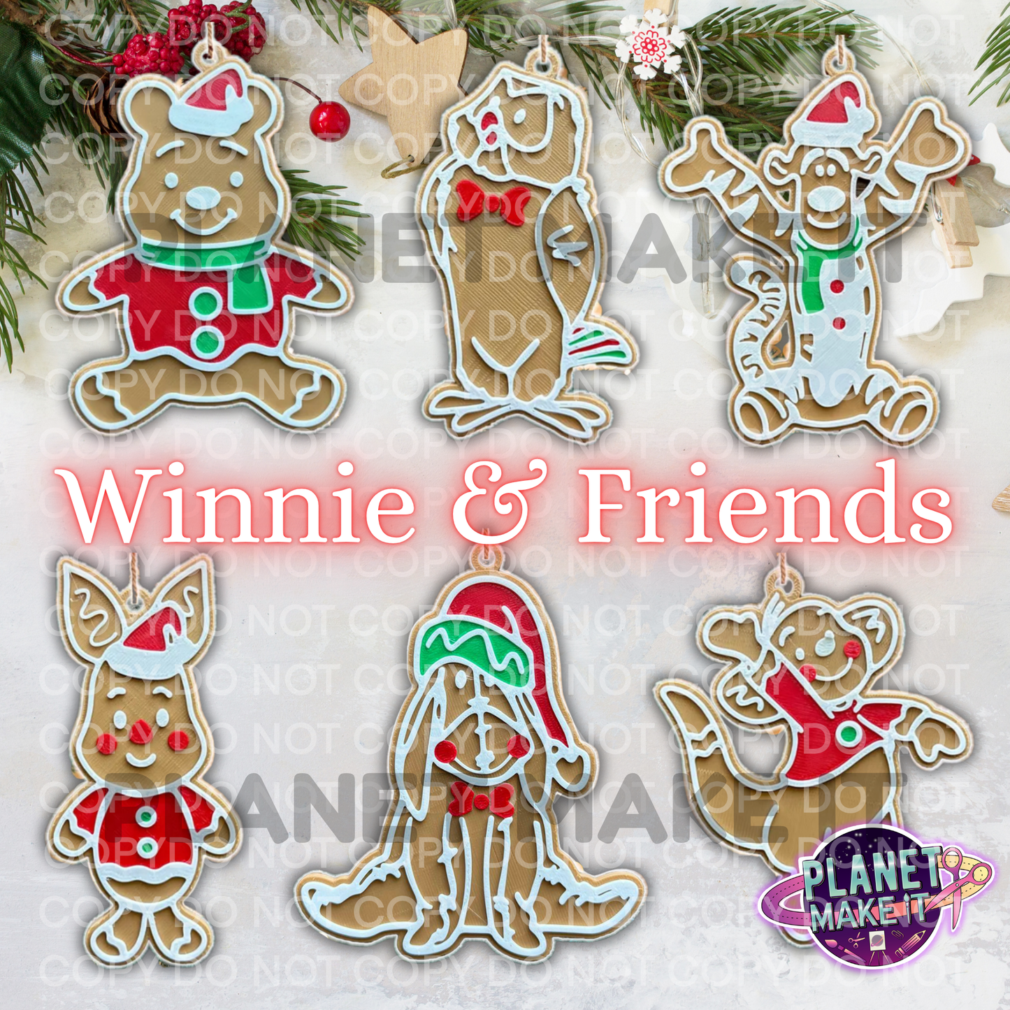Yellow Bear & Friends - 6pcs 3D Ornament Set