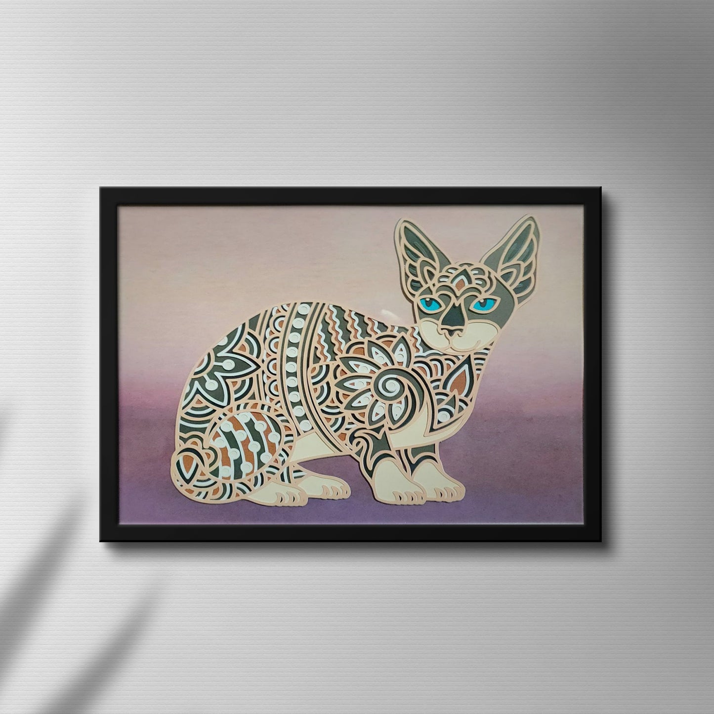 Egyptian Blue Eyed Cat- 3D Handmade Wall Art