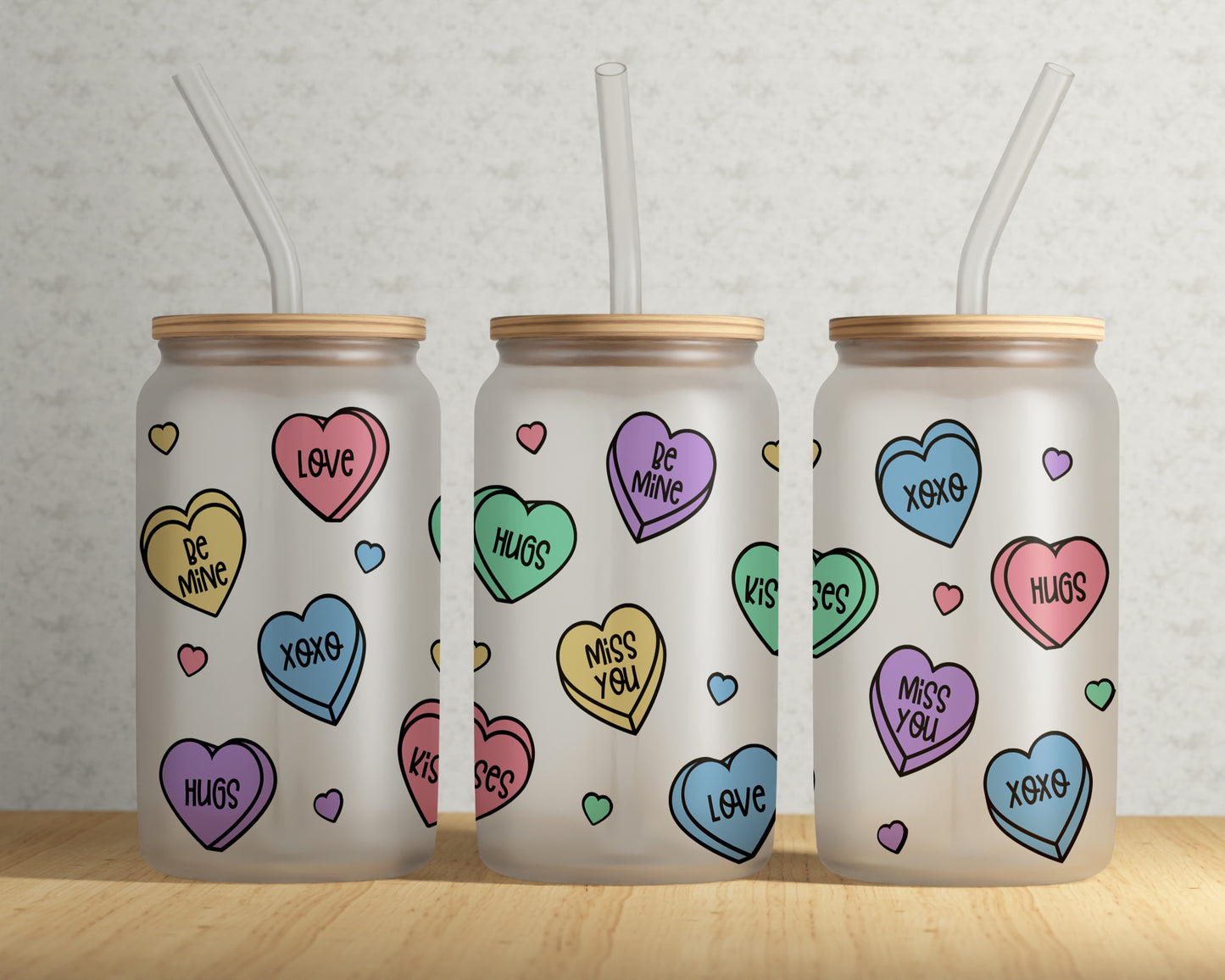 Candy Hearts - 16oz Frosted Glass Tumbler