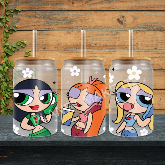 Power Trio Girls - 16oz Frosted Glass Tumbler