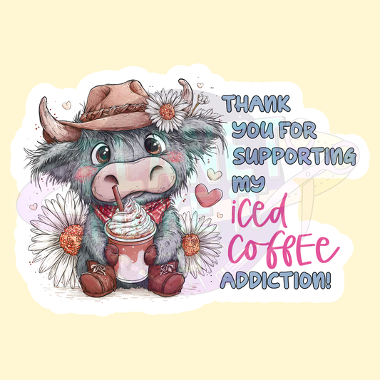Small Business Highland Cow Iced Coffee - Adhesive Decals