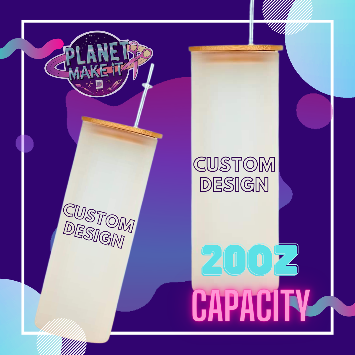 20oz Tall Frosted Glass Tumbler - Custom Design