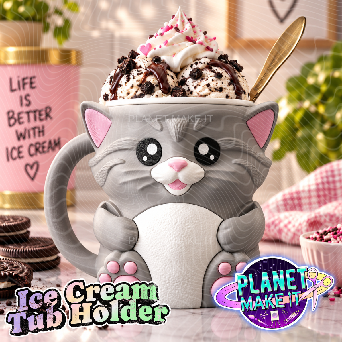 Cuddles The Cat - Ice Cream Tub Holder