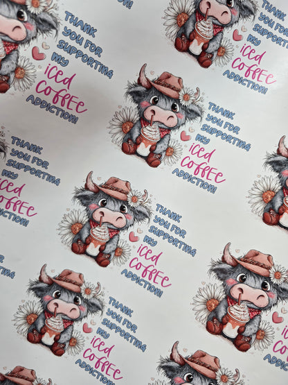 Small Business Highland Cow Iced Coffee - Adhesive Decals